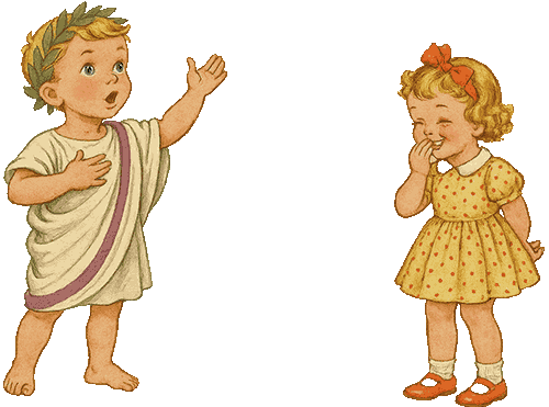 Romulus - a boy is playing a Roman senator.